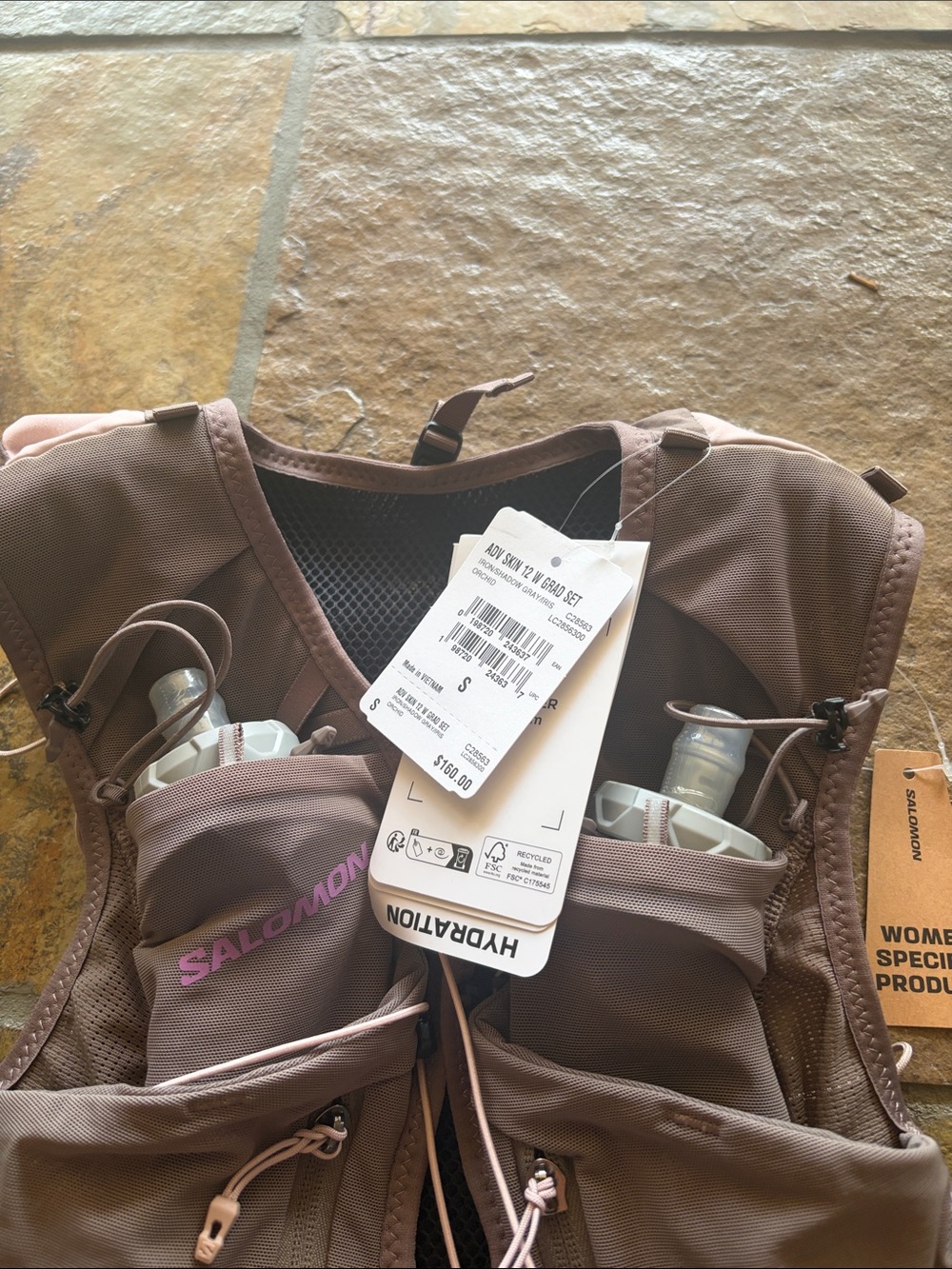 Salomon Women's Brown Hydration Running Vest with Blue Bottles - Picture 3 of 6
